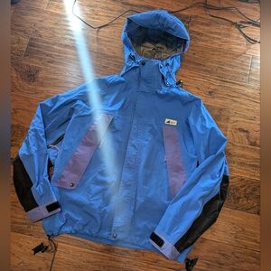 MEC Vintage Blue and Purple Hooded Rain Jacket Men's Size Medium